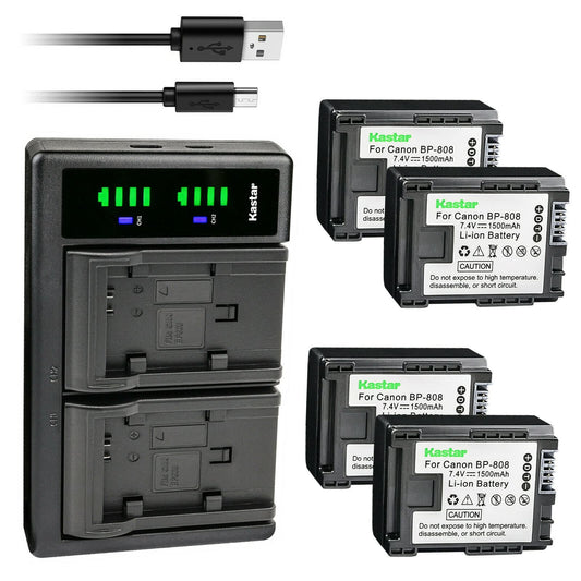 Kastar 4-Pack BP-808 Battery and LTD2 USB Charger Replacement for Canon VIXIA HG30, XA10, XA10 HD, FS10, FS11, FS20, FS21, FS22, FS31, FS40, FS100
