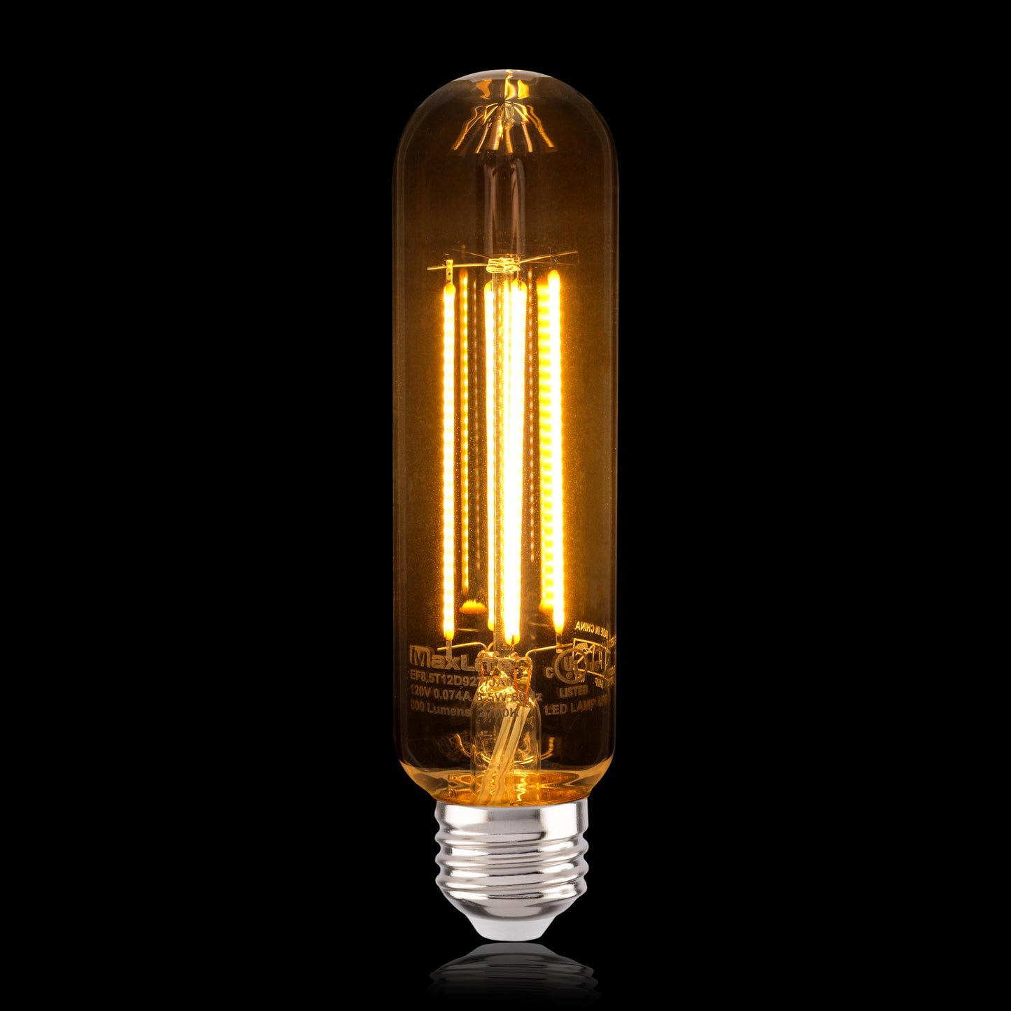 Maxlite EF8.5T12D927/JA8 Enclosed LED Filament Lamp, Clear Edison Style T12 Bulb, 8.5W, 800lm, 2700K, E26 Base, Dimmable, 120V, Lamps for Living Room
