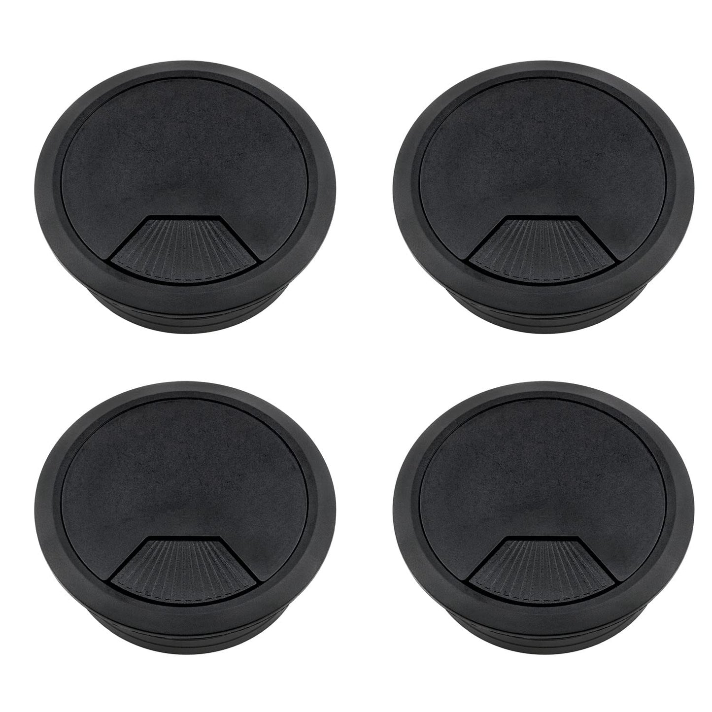 Lovelysp 2-3/8 inch Table Wire Cable Ring Hole Cover for Office PC Desk Cable Cord Organizer Plastic Cover (Open Hole 60mm Wire Box Black)-4PCS