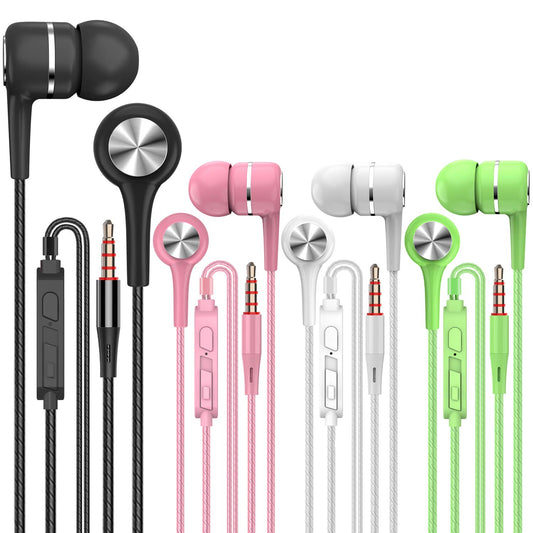 YNR 4 Pairs Wired Earbuds with Microphone & Volume Control, in Ear Earphones for School, Noise Islating High Definition, for 3.5mm Jack iPhone iPad