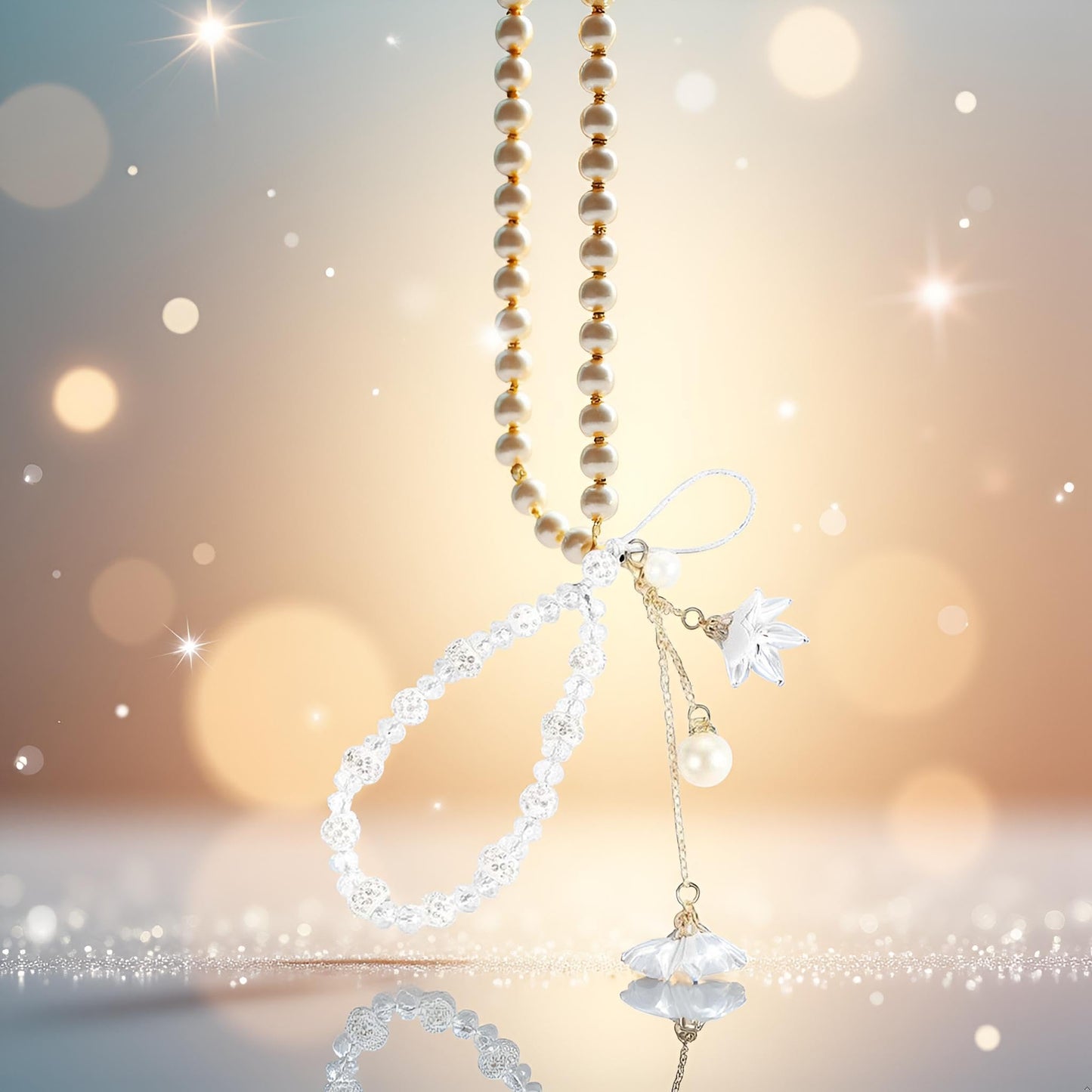 ZhangyiHot White Pearl Flower Charm Hand Strap for Phone Case Cell Phones Accessories(ZS633)