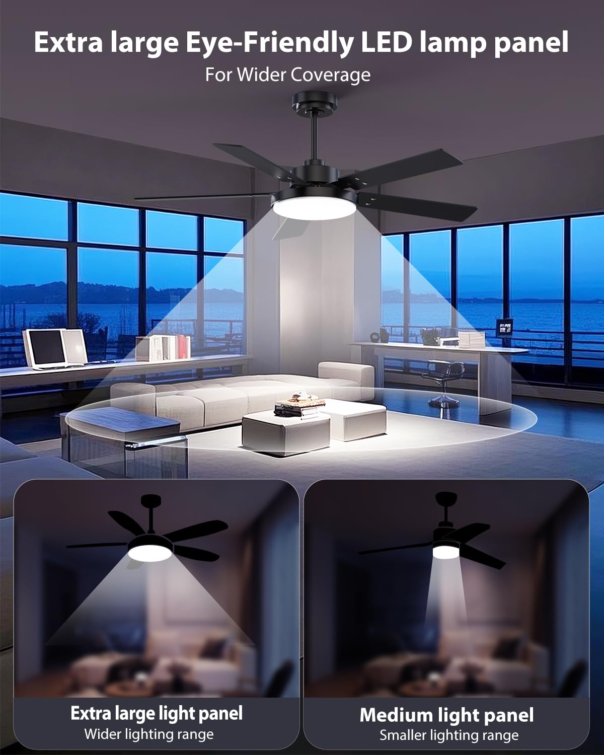 Vaczon 52 inch Black Ceiling Fans with Lights and Remote/APP, ETL Listed