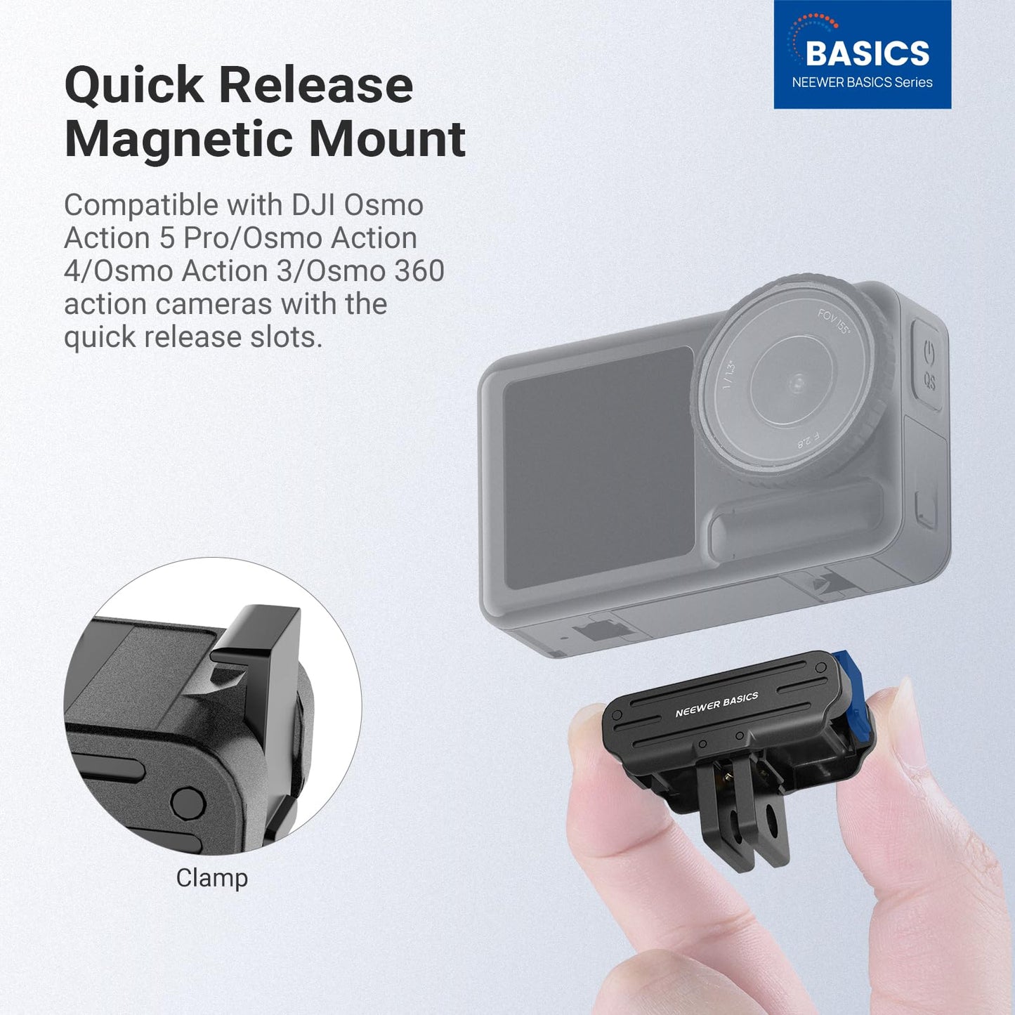 NEEWER Magnetic Quick Release Mount Adapter Compatible with DJI OSMO Action 5 Pro 4 3 360, Foldable Action Camera Stand Base Bracket Accessories, 2