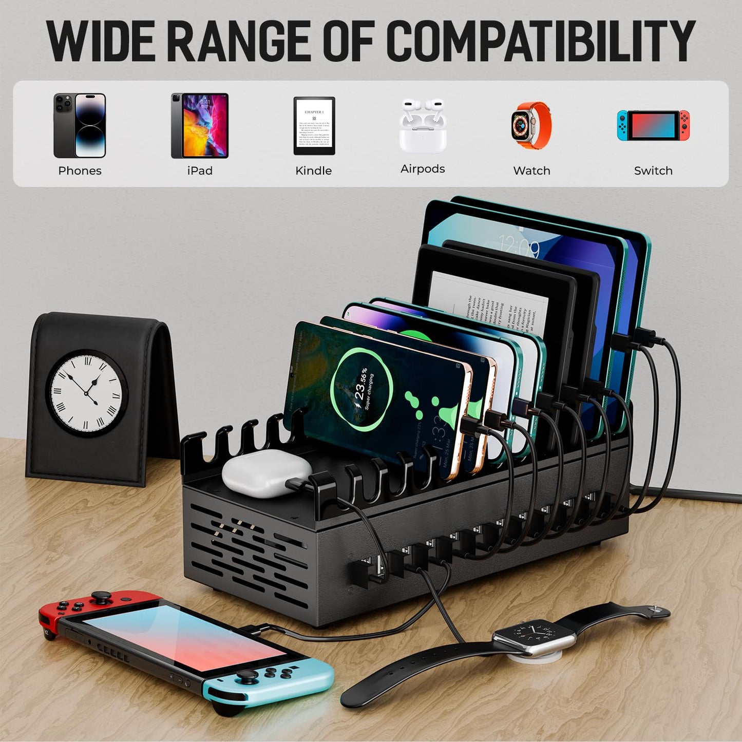 Charging Station for Multiple Devices, 200W 22 Port USB Power Charger Block for iPhone iPad Cell Phone Tablets, Multiple USB Power Strip for Home
