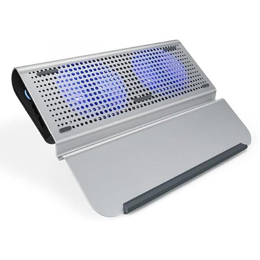 OTM Essentials Aluminum Laptop Riser Stand for 12" - 15" Laptops, Ergonomic Computer Riser with Non-Slip Padding, Tilted Surface & Ventilated Cooling