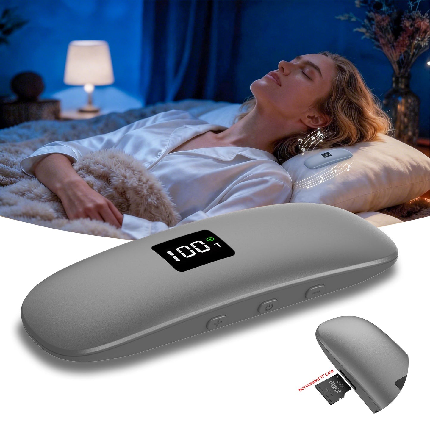 ByteWave Bone Conduction Under Pillow Sleep Speaker, Ultra-Thin Wireless Bluetooth 5.3 Mini Pillow Speaker with Auto-Off,LED Display,TF Card, Private