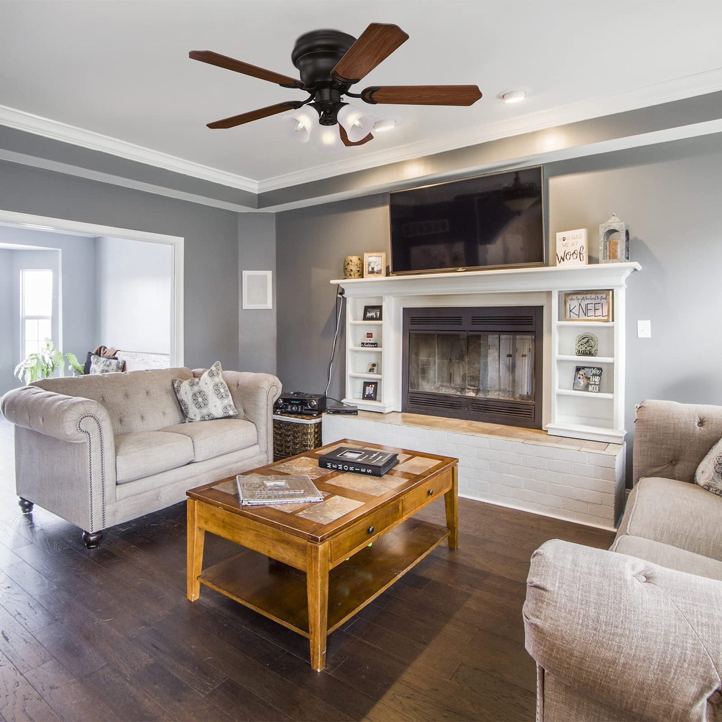 Ciata Lighting 42 Inch Contempra Trio Oil Rubbed Bronze Finish Indoor Ceiling Fan with Dimmable LED Light Fixture in Frosted Glass with Reversible