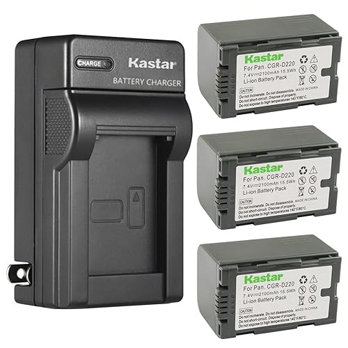 Kastar 3-Pack CGR-D16 Battery and AC Wall Charger Replacement for Panasonic AG-3DA1, AG-3DA1E, AG-3DA1P, AG-AC90, AG-AC90P, AG-AC90PJ, AG-AC90PX