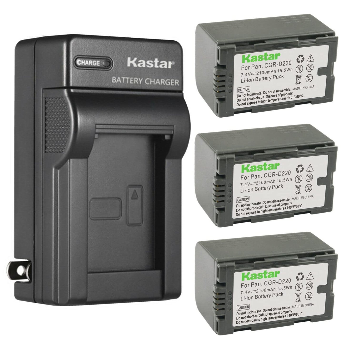 Kastar 3-Pack CGR-D16 Battery and AC Wall Charger Replacement for Panasonic AG-3DA1, AG-3DA1E, AG-3DA1P, AG-AC90, AG-AC90P, AG-AC90PJ, AG-AC90PX