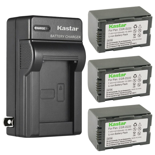 Kastar 3-Pack CGR-D16 Battery and AC Wall Charger Replacement for Panasonic AG-3DA1, AG-3DA1E, AG-3DA1P, AG-AC90, AG-AC90P, AG-AC90PJ, AG-AC90PX