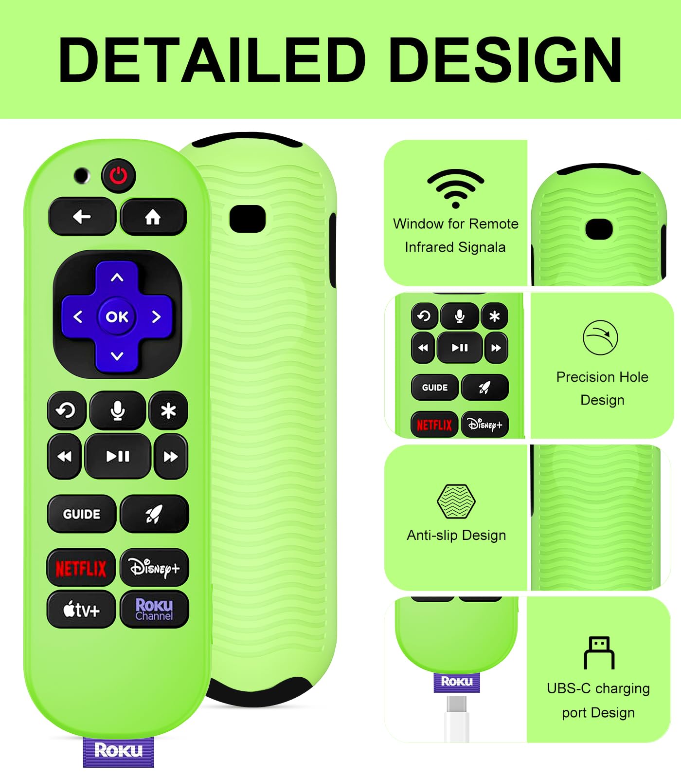 [3 Pack]WADVCU for Roku Voice Remote Pro 2nd Ed/Edition Silicone Remote Case Cover Glow in The Dark, Roku TV Remote Protective Sleeve for Roku RCB1R