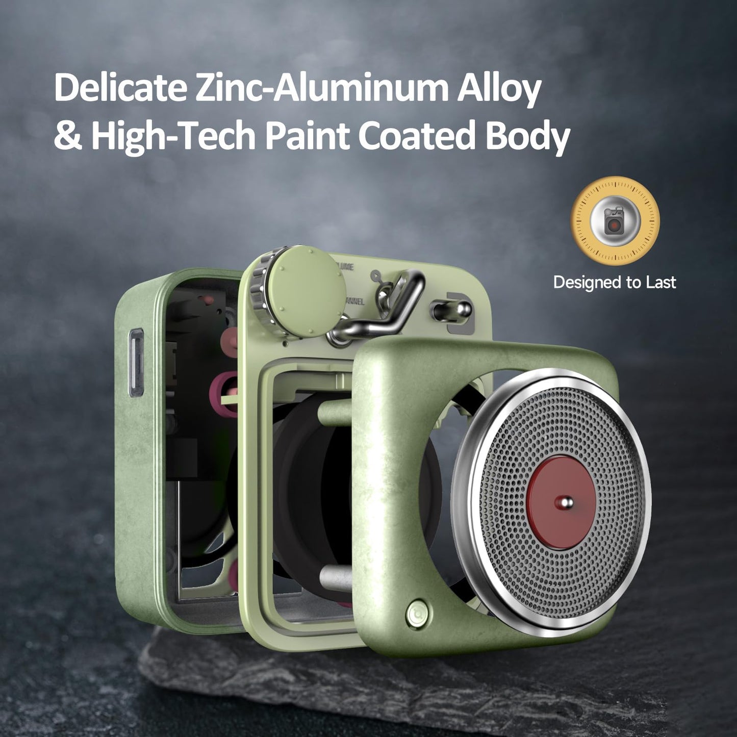 Muzen Mini Bluetooth Speaker, Button Small Cute Portable Metal Retro Wireless Speaker with Loud Volume Great Sound and Portable Lanyard & Gift Bag