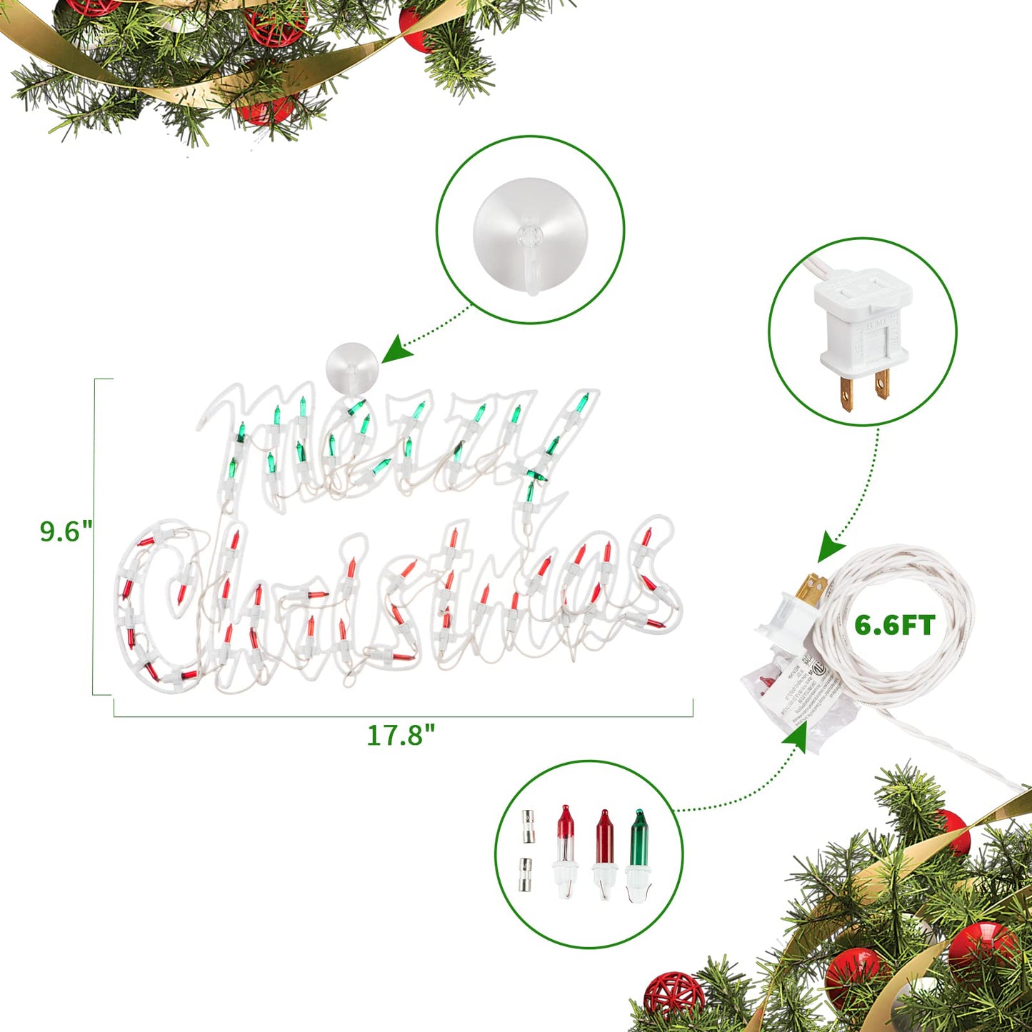 16Inch Merry Christmas Decoration Lights, Christmas Window Silhouette Lights, Double Side Sign Lamp Decoration for Holiday Indoor Wall Door Glass