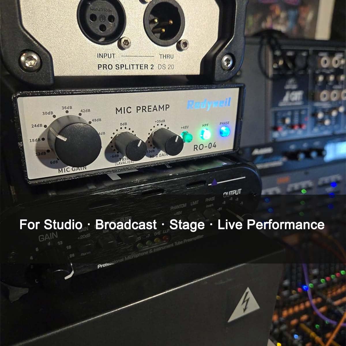 Rodyweil RO-04 Mic Preamp, 0~72db Adjustable Gain Boost,-120db EIN Ultra Low Noise, Studio Grade Performance with Hi-Z, 48V, HPF, Phase for Instrument