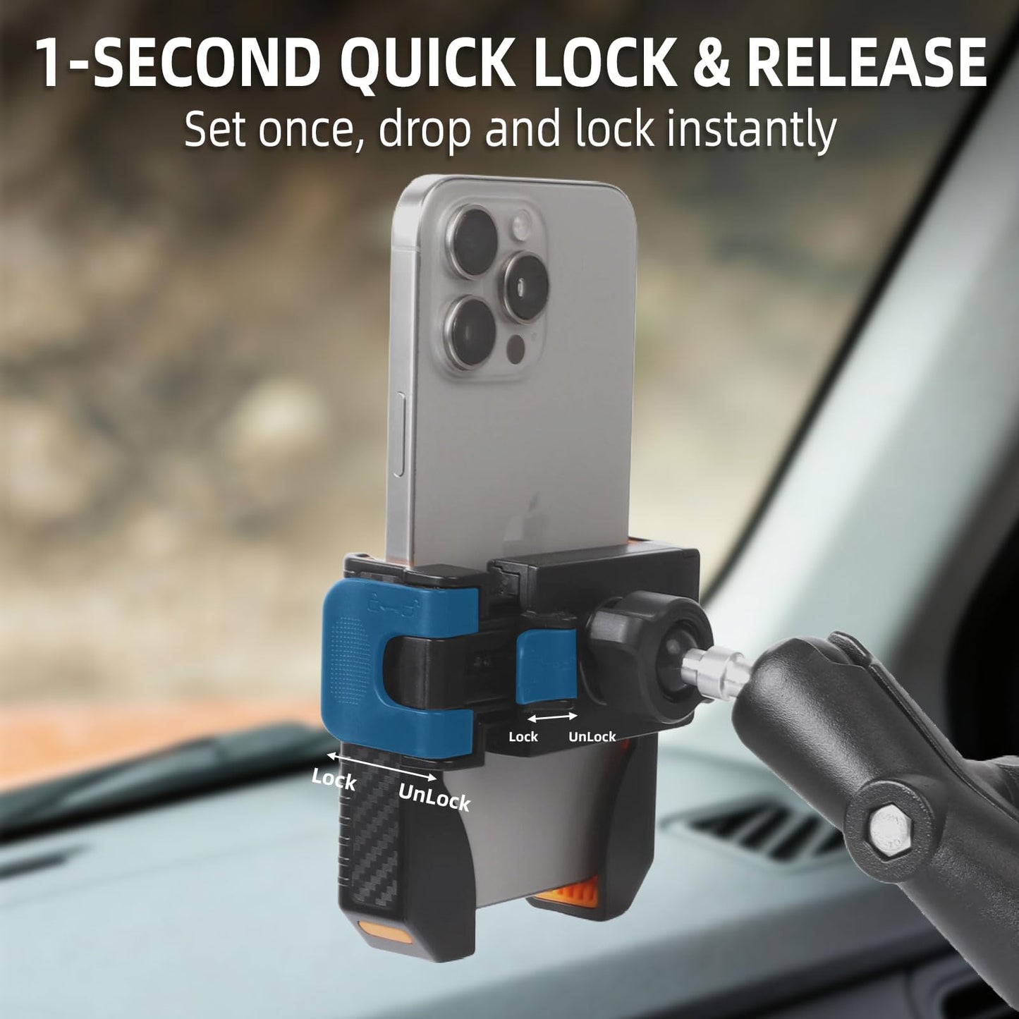 xik Phone Holder Mount for Boat, Kayak & Truck - Square AMPS Base, 3.54” Medium Arm, [1s Quick Lock & Release] [360° Adjustable], Fits 4.7"-7.2"