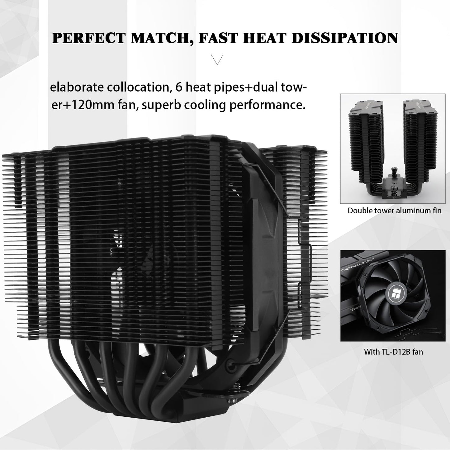 Thermalright Peerless Assassin 120 MINI Black CPU Air Cooler, 6 Heat Pipes Dual Towers Cooler, with TL-D12B PWM Fans, Desktop PC Cooler for Intel LGA