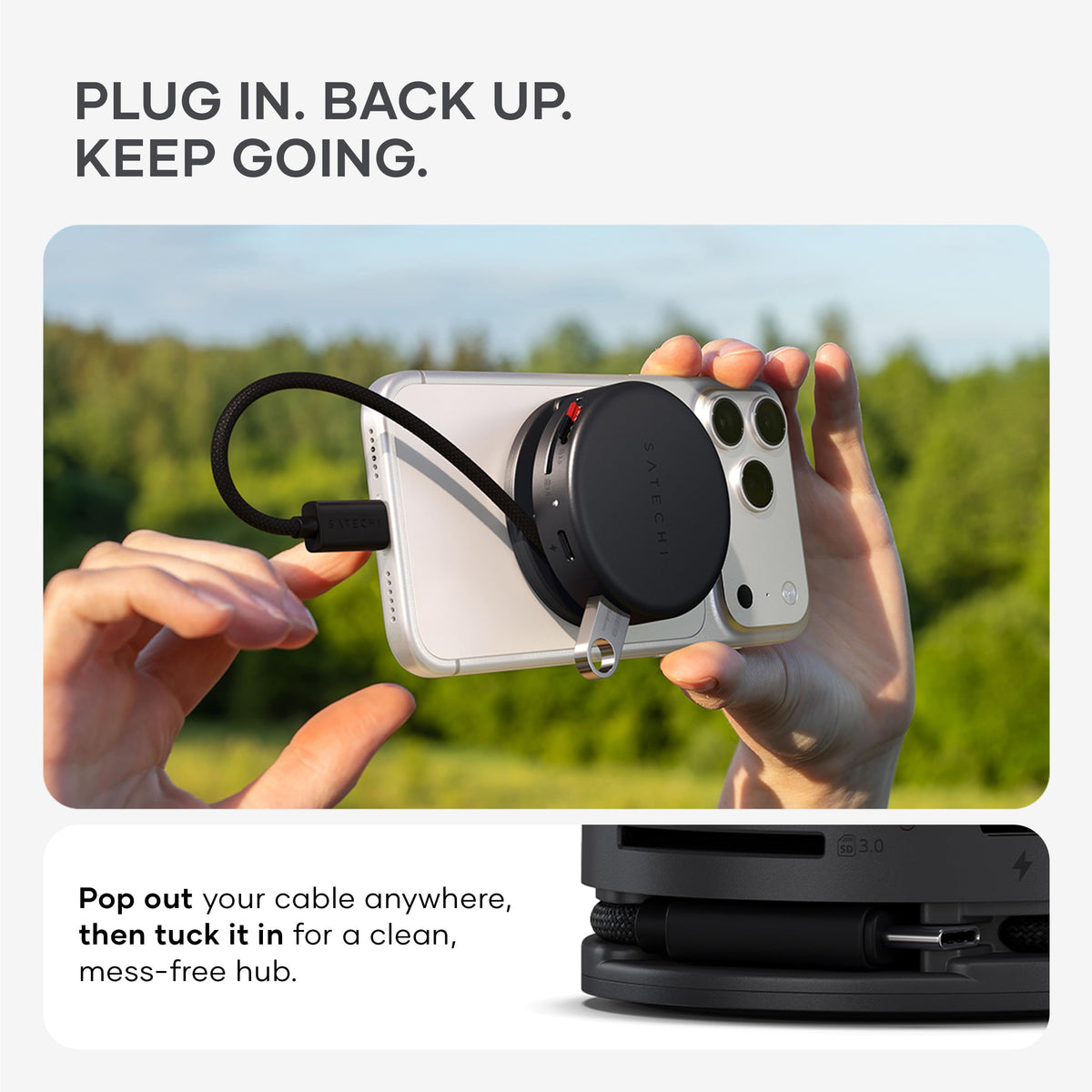 Satechi OntheGo 7-in-1 USB-C Hub, 4K/60Hz HDMI, 100W PD, Space Black