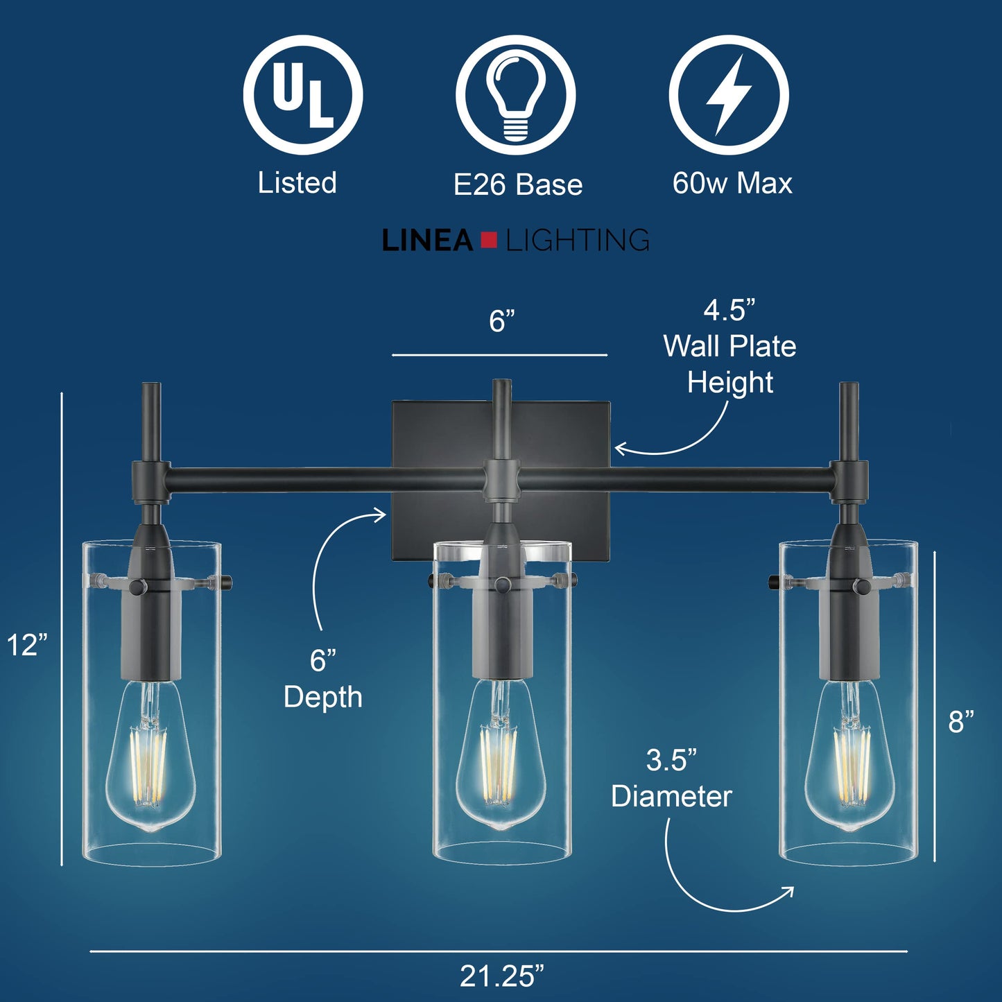 Linea di Liara Effimero Modern Farmhouse Bathroom Vanity Lights Fixtures 3 Lights Over Mirror Matte Black Vanity Lights for Bathroom Light Fixtures