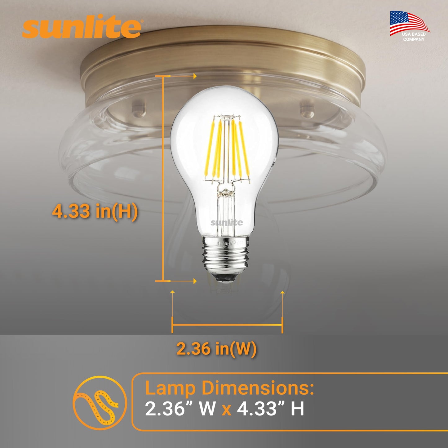Sunlite 41613 LED Edison A19 Light Bulb, 6 Watts (40W Equivalent), 600 Lumens, Medium E26 Base, Dimmable, Clear Glass Filament, UL Listed, 2200K