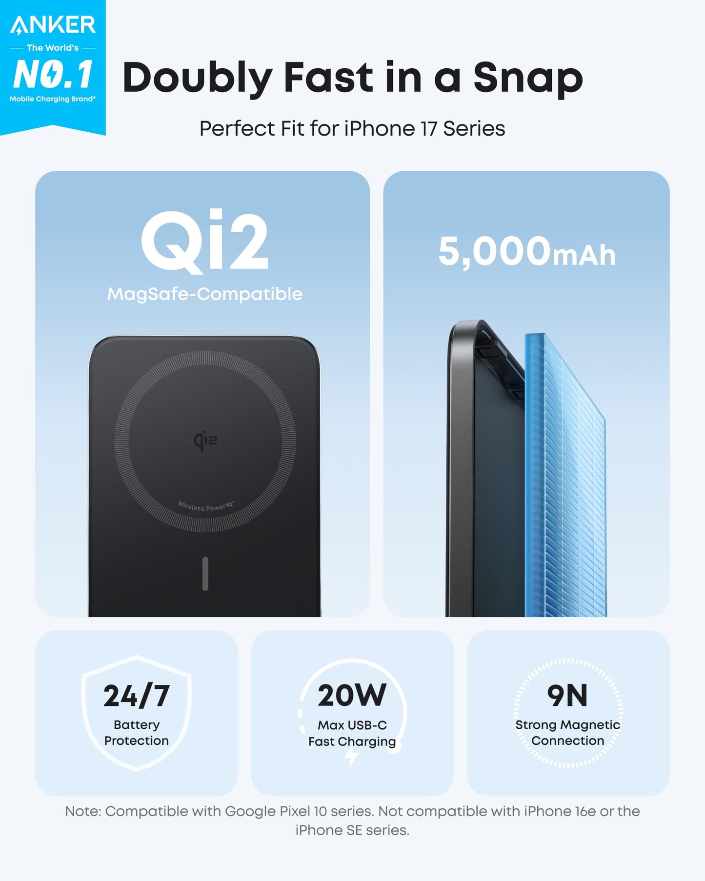 Anker Nano Magnetic Power Bank, 5,000mAh Qi2-Certified 15W Portable Charger