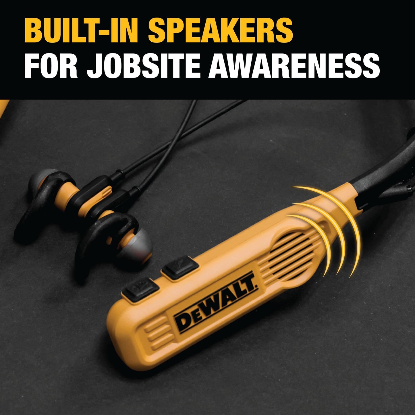 DEWALT Heavy Duty 2-in-1 Neckband Bluetooth Headphones w/Built-in Speakers, Jobsite Wearable Speaker & Around Neck Headphones, Wireless Bluetooth