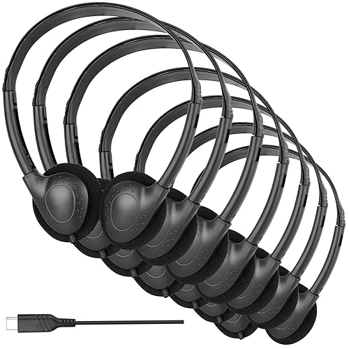 YFSFQS USB C Headphones Bulk 12 Pack for Classroom School Kids,USB Type C Headphones Class Set Compatible with Pad Smartphones (Black)