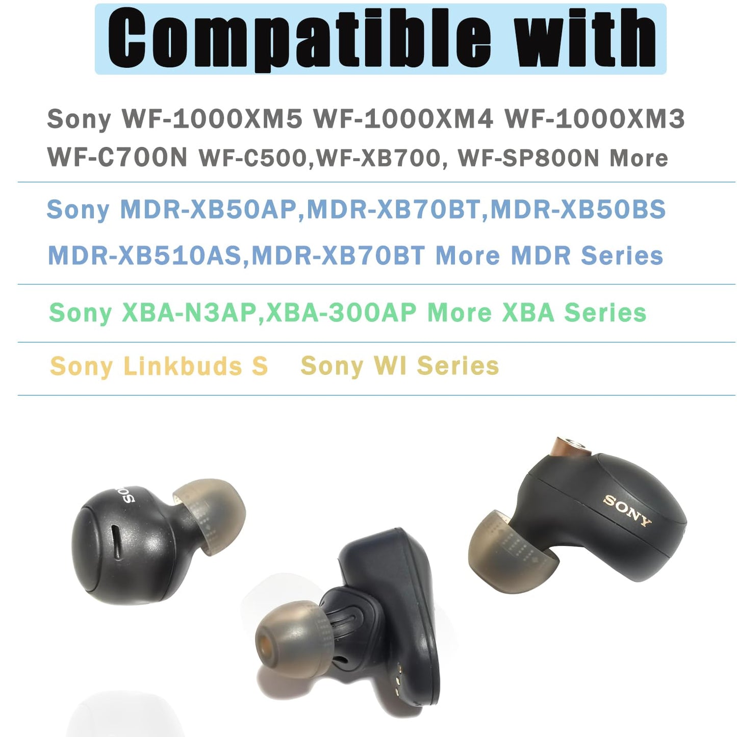 Silicone Replacement Ear Tips for Sony 1000XM5/1000XM4/LinkBuds S/WF-C500/WF-C700N/WF/WI/XBA Earbuds, 4 Pairs