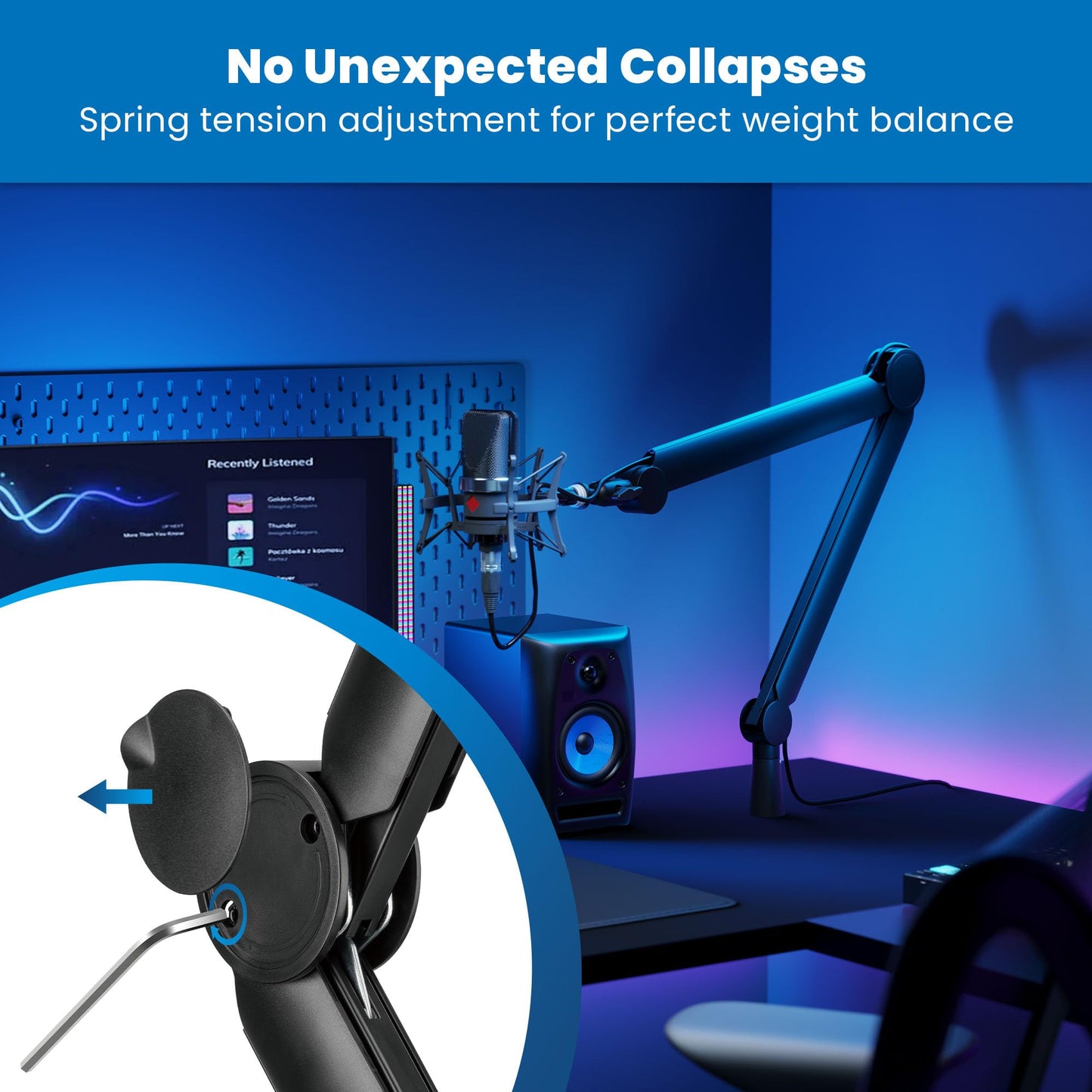 Mount-It! Mic Arm, Microphone Boom Arm, Adjustable Full Motion Mic Desk Mount, for Streaming, Gaming, Podcast, Recording, 3/8" and 5/8" Compatible