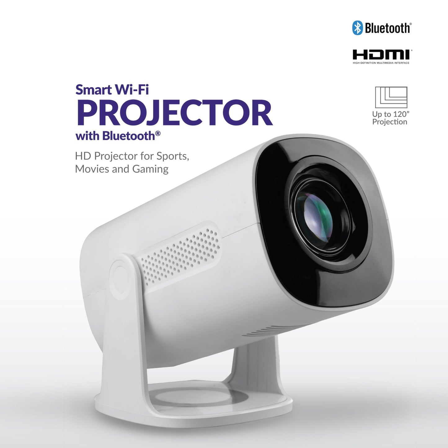 Supersonic SC-92P Smart HD Wi-Fi Projector with Bluetooth, 720p Native, 1080p Support, 1760 Lumens, 180° Rotatable, 6 Galaxy Lighting Effects, HDMI