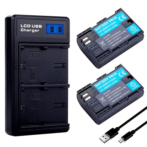 2-Pack LP-E6NH Battery with Fast Dual-Channel Charger Compatible for Canon EOS R EOS R5 EOS R6 EOS R6 II EOS R7 EOS 90D EOS 60D EOS 70D EOS 80D EOS 6D