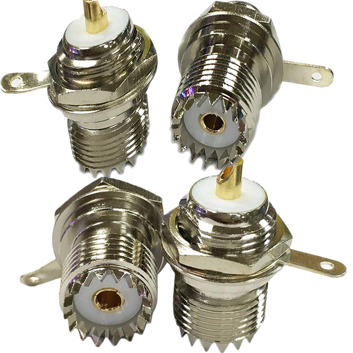 LYLGO (4-Pack) UHF Female SO239 Socket Bulkhead Welding Panel Mounting Straight Socket with Nut Bulkhead Handle Welding Post Connector RF