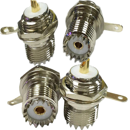 LYLGO (4-Pack) UHF Female SO239 Socket Bulkhead Welding Panel Mounting Straight Socket with Nut Bulkhead Handle Welding Post Connector RF