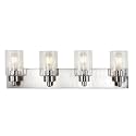 JONATHAN Y 27.75" Nickel 4-Light Modern LED Vanity Light for Bathroom Mirror, Mid-Century Wall Sconce with Clear Seeded Glass Shades, Contemporary