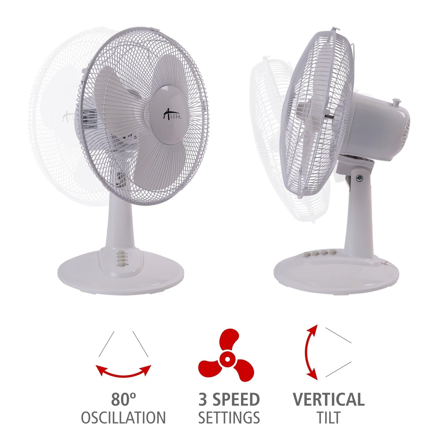 Alera 12" 3-Speed Oscillating Desk Fan, Plastic, White