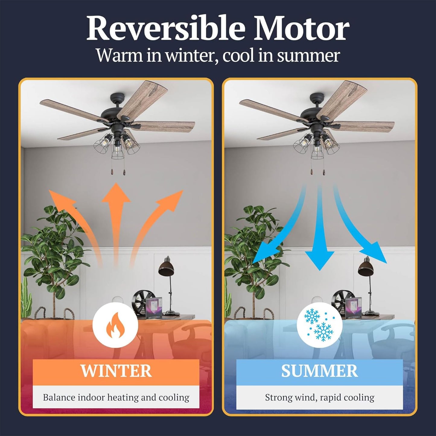 Prominence Home Lincoln Woods 52 Inch Ceiling Fan with LED Light, Pull Chain Control, 5 Blades with Reversible Motor and Tri-Mount Options, Bronze