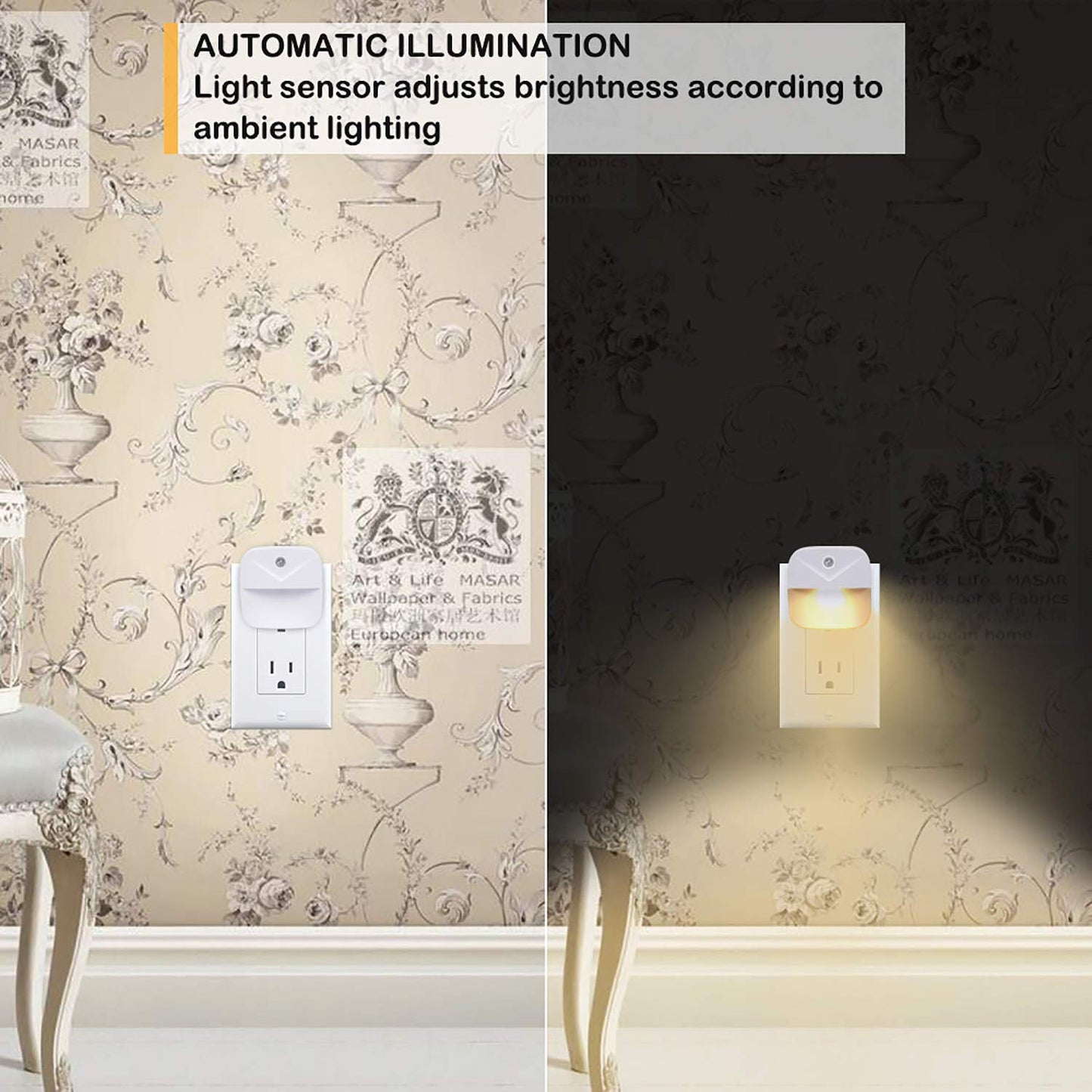 Uigos LED Night Light Plug in with Dusk to Dawn Sensor, Auto On Off Nightlight for Bedroom Bathroom Hallway Stairs Kitchen, Warm White Glow, Energy