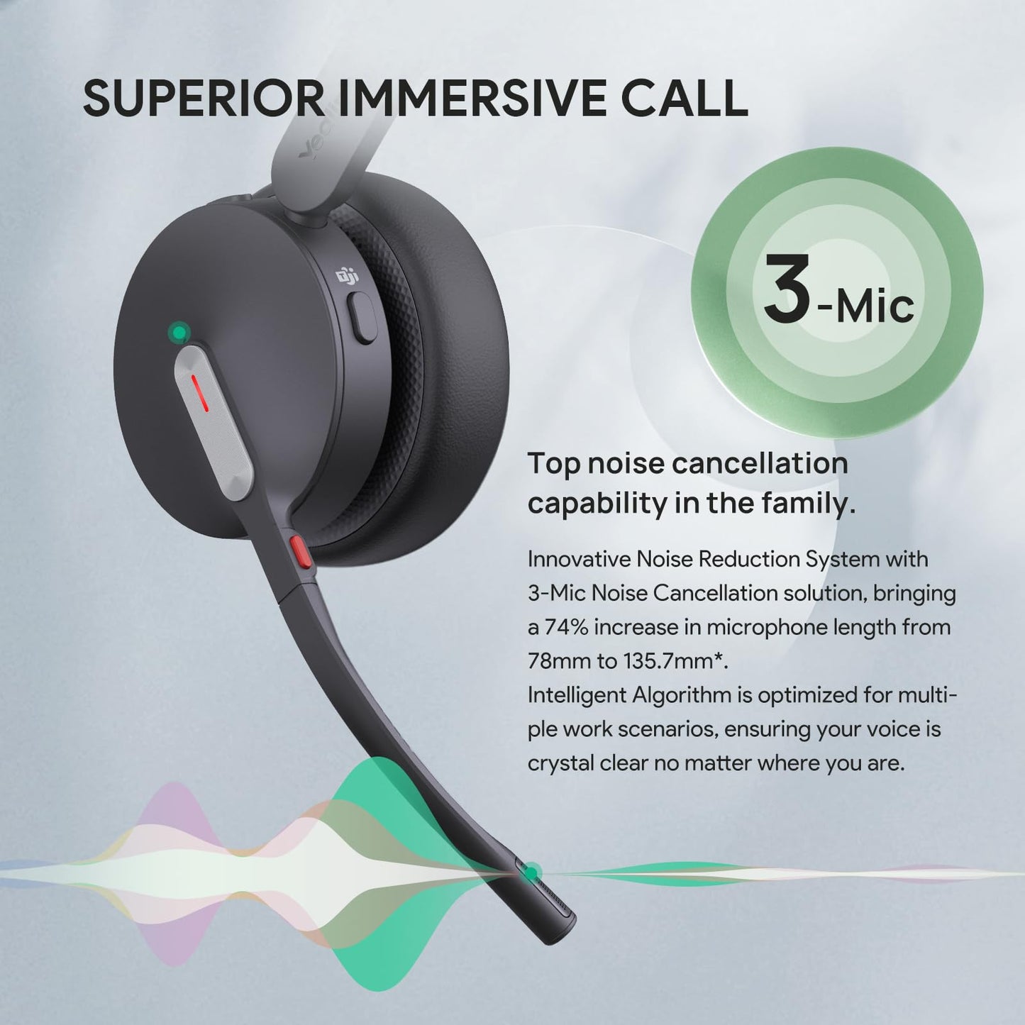 Yealink BH70 Wireless Bluetooth Headset with Microphone for Work, up to 35h Talking Battery Life, 3-Mic, 147g Lightweight Microsoft Teams Certified