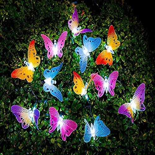 Berocia Butterfly Solar String Lights Outdoor, Waterproof 12 LED Solar Fairy Lights for Garden Patio Christmas Yard Party Camping Decor