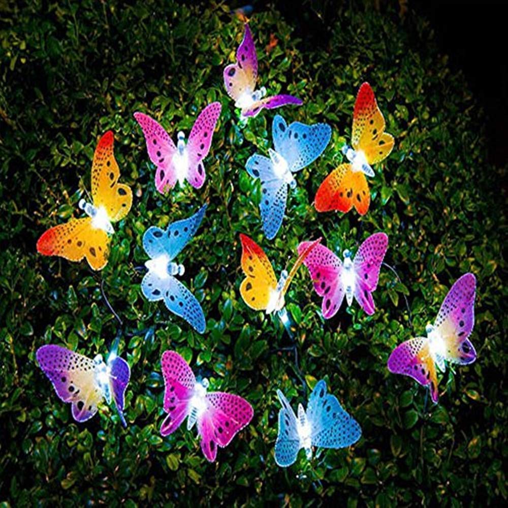 Berocia Butterfly Solar String Lights Outdoor, Waterproof 12 LED Solar Fairy Lights for Garden Patio Christmas Yard Party Camping Decor