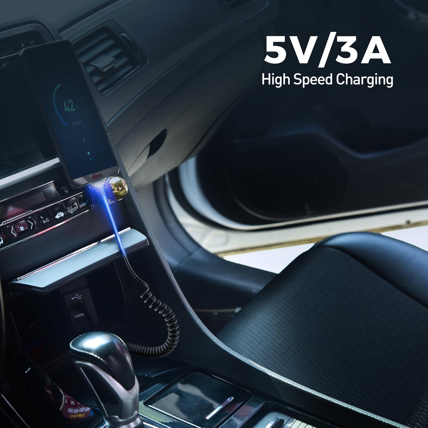 Cable Matters USB to USB C Coiled Cable with 3A/15W Fast Charging 1-4ft, Support Apple CarPlay, Android Auto, Coiled USBA to USBC Cable, for iPhone