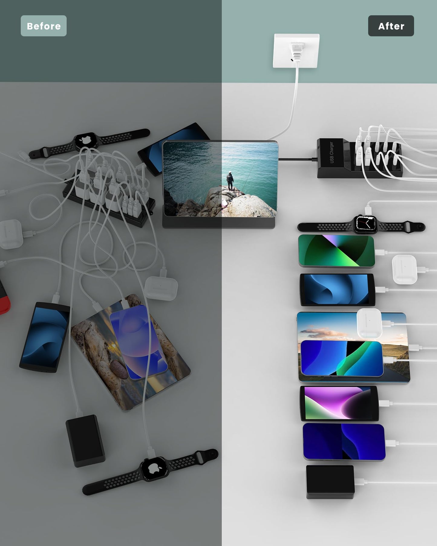 USB C Charger Block 10-Port USB-C Charging Station 6 USBC Ports & 4 USB-A Ports Total 50W USB Power Strip for Multi Devices for iPhone 16 17 15 14 13
