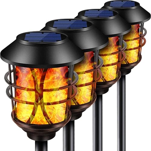 TomCare Solar Outdoor Lights Metal Flickering Flame Torches Waterproof Heavy Duty Pathway Landscape Lighting Dusk to Dawn Auto On/Off for Garden Patio