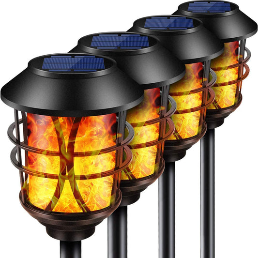 TomCare Solar Outdoor Lights Metal Flickering Flame Torches Waterproof Heavy Duty Pathway Landscape Lighting Dusk to Dawn Auto On/Off for Garden Patio