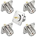 SO239 UHF Female Chassis Mount, 5 Pack 4-Hole Flange Panel Mount with Solder Cup for PL259 Male Plug, Compatible with Ham Radio, CB Radio & Coaxial