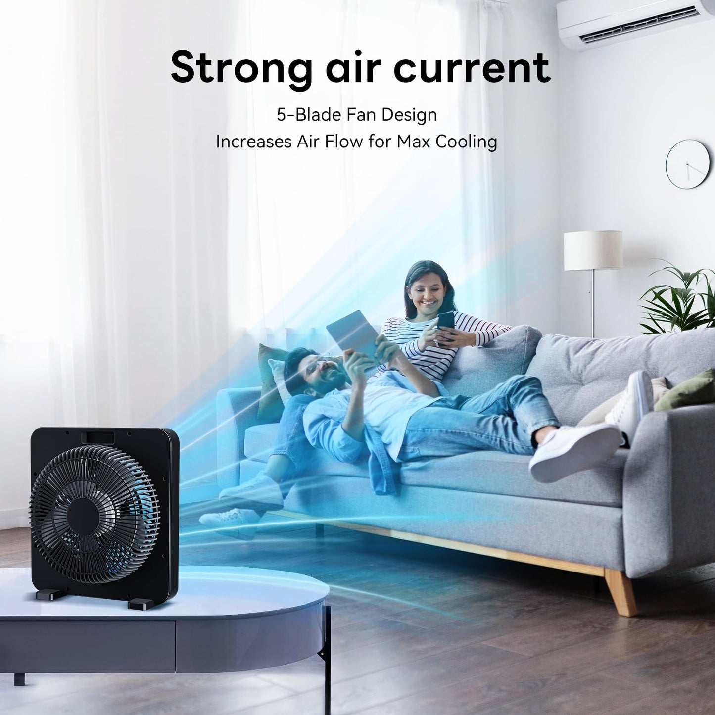 PNTCK 13" Quiet Desk Fan with 3 Speeds, 5 Blades, Powerful Box Fan with Convenient Touch Control, 15h Timer, Portable Cooling Fan Table Fan