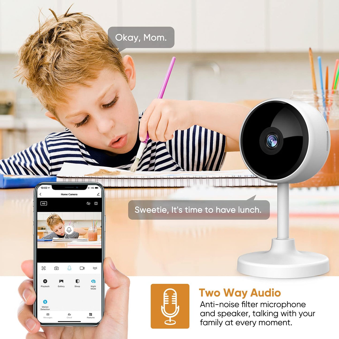 Crzwok Indoor Security Camera, 1080P HD WiFi Home Wireless Camera with 2-Way Audio, Night Vision, Motion Detection for Pet/Elder/Baby/Nanny Monitor