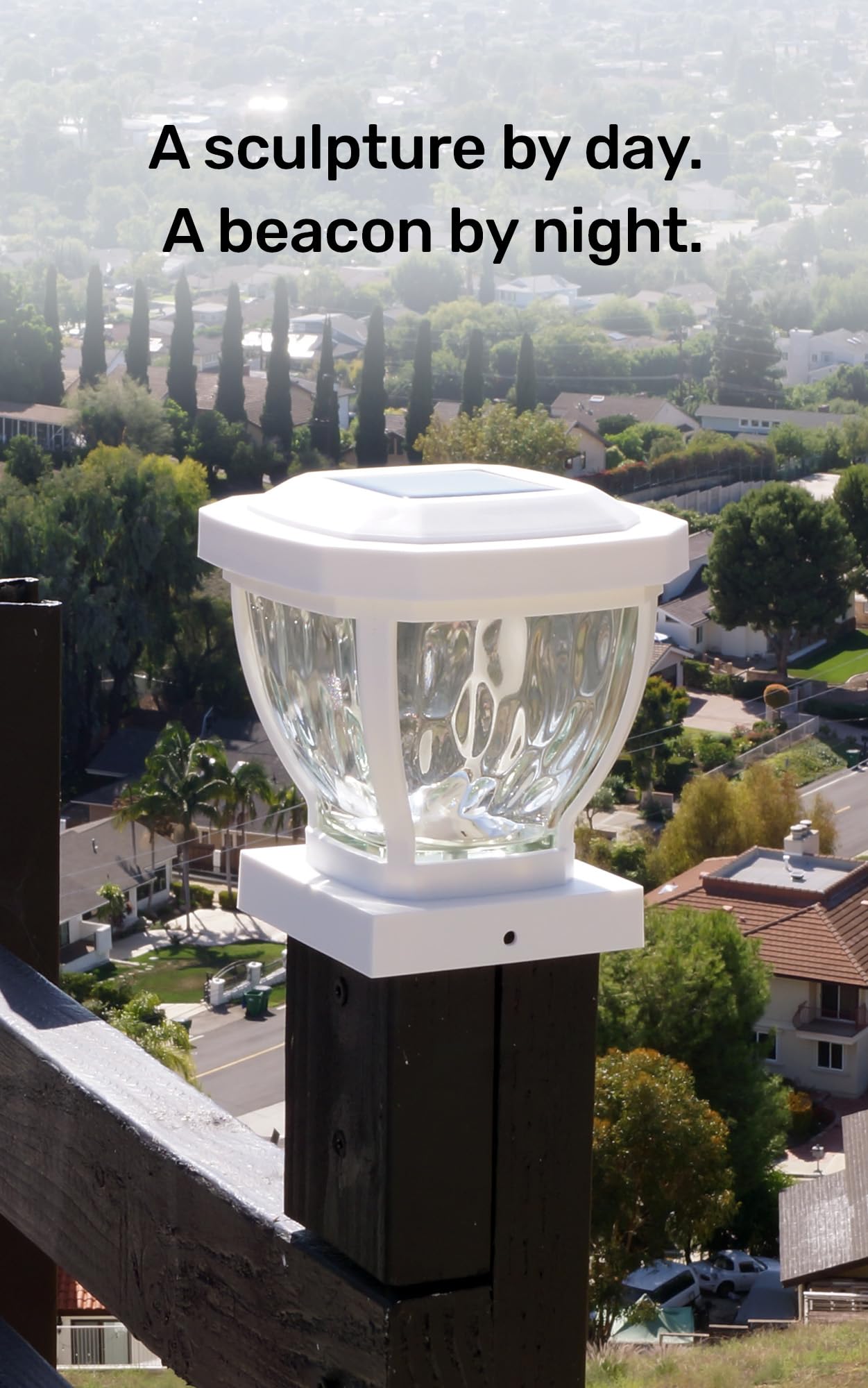 Home Zone Security Solar Post Cap Lights - Decorative Glass LED Outdoor 4x4 (3.5 x 3.5 in.) Post Lights, White (2-Pack)