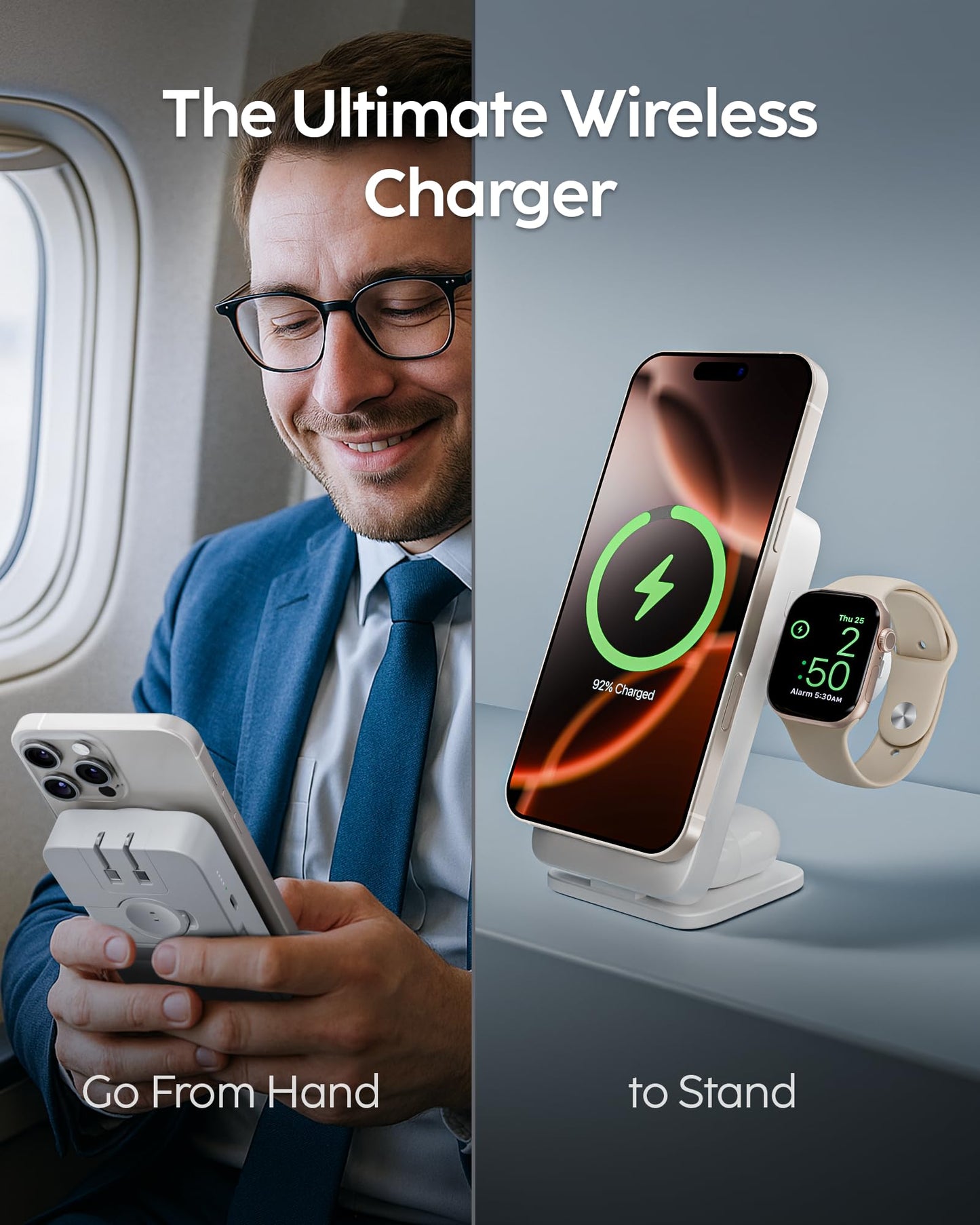 myCharge EcoHub 3-in-1 Magnetic Wireless Charger & Battery Pack for iPhone, iWatch, AirPods - 6,000mAh Battery | Built-in Wall Plug | 15W Magsafe