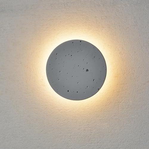 DUHU Led Wall Sconce Round,Grey Cement Wall Lamp Hardwired,Minimalist Wall Mount Light with Sleek Finish Design,Modern Indoor Sconces Lighting