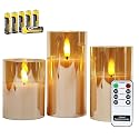 Rhytsing Gold Glass Battery Operated Candles with Remote, Flameless LED Candle Gift Set, Warm White Light - Include 6 Batteries